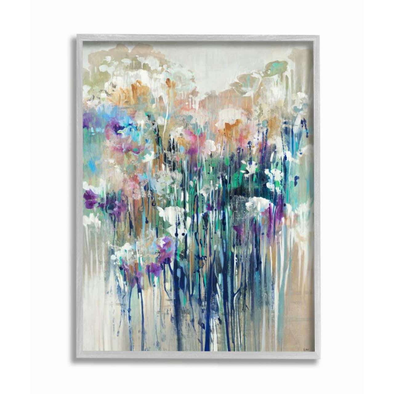Stupell Industries Abstract Blue Purple Drip Gray Framed Wall Art